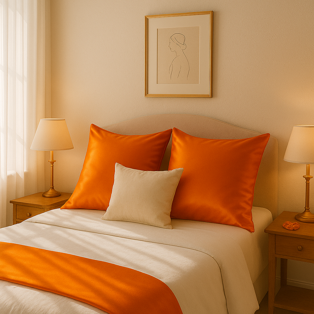 A Pair Of Orange Satin Pillowcases