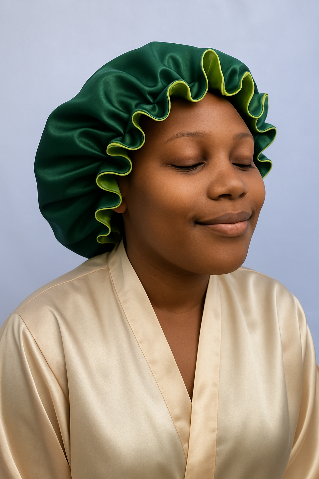 Emerald/Olive Green Large Ruffle Bonnet - Image 2