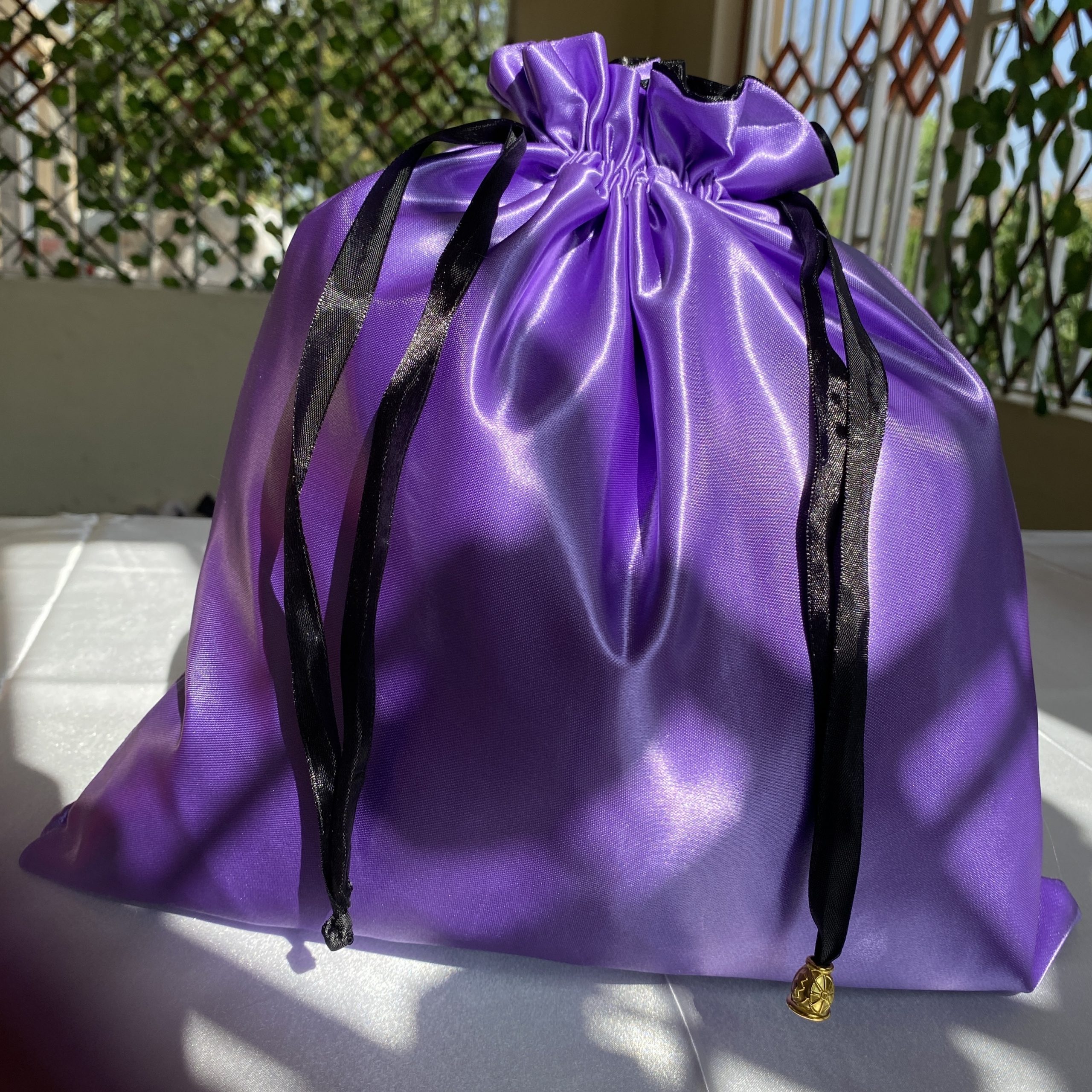 Lilac Satin Drawstring Bag