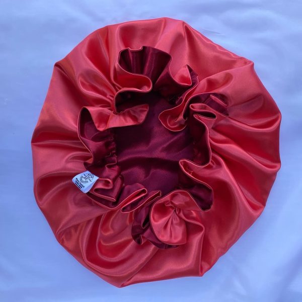 Peach and Maroon Satin Raffle Bonnet