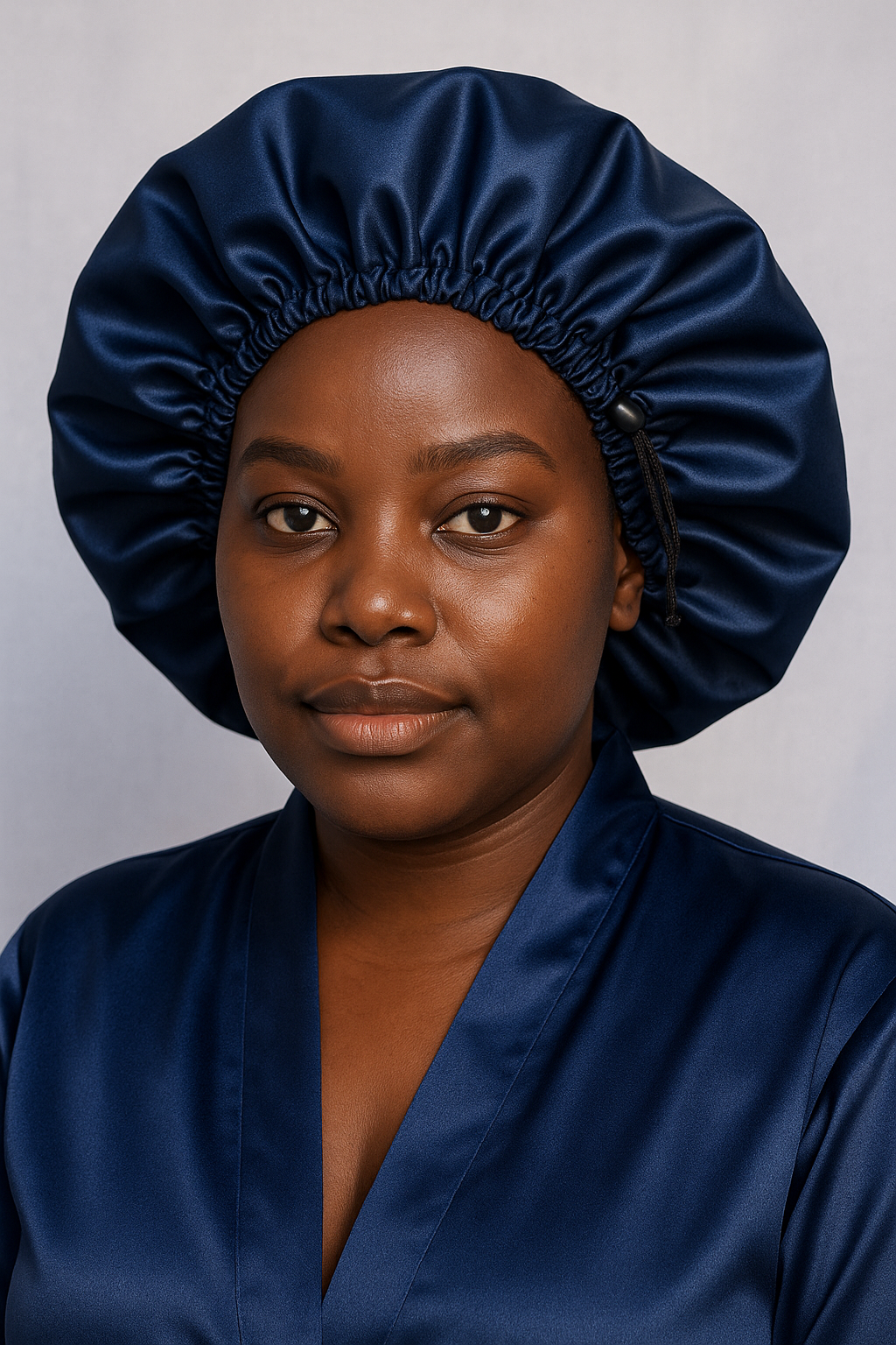 Navy/Grey Medium Plain Satin Bonnet