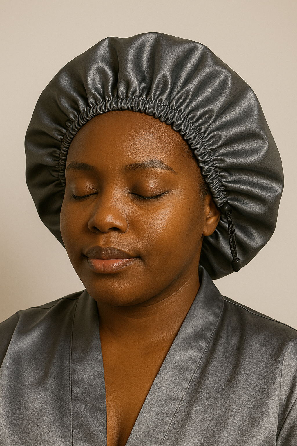 Navy/Grey Medium Plain Satin Bonnet - Image 3