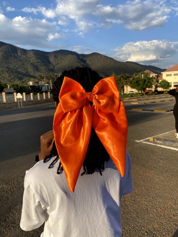 ORANGE SATIN HAIR BOW CLIP