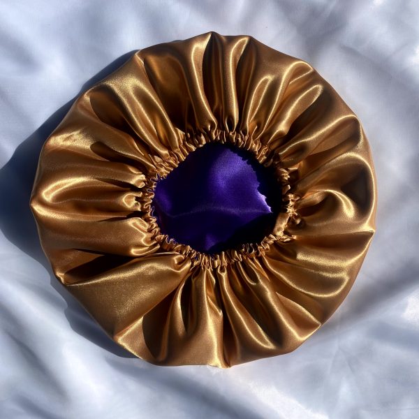 Double-sided Purple and Brown satin bonnet