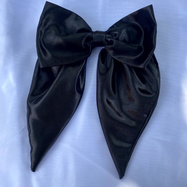 BLACK SATIN HAIR BOW CLIP