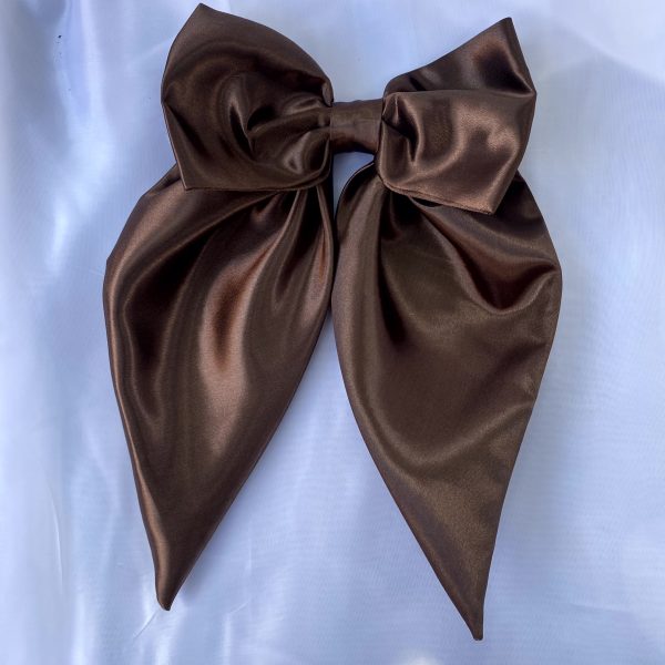 BROWN SATIN HAIR BOW CLIP