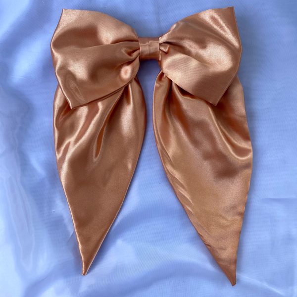 BEIGE SATIN HAIR BOW CLIP