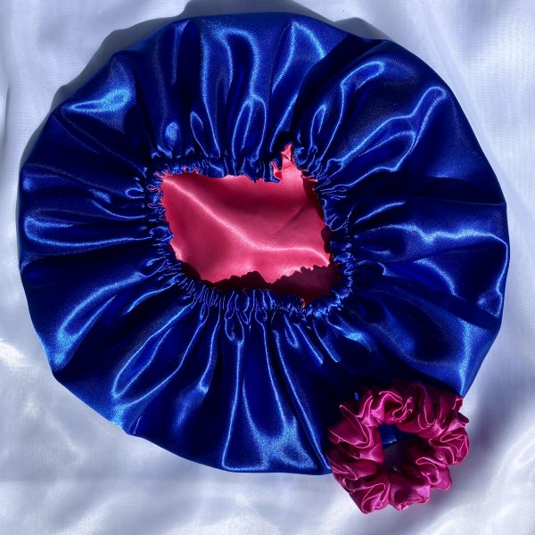 Double-sided Blue and Pink Satin Bonnet