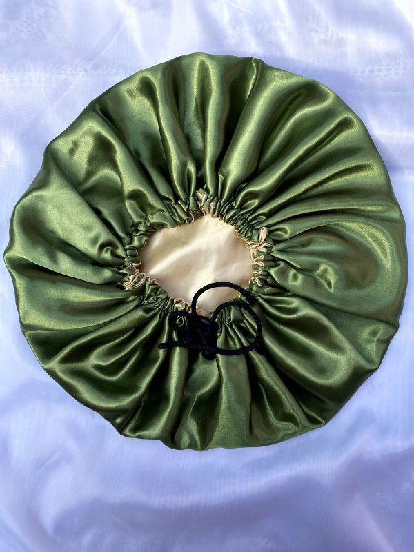 Green and Beige Satin Double-sided Bonnet