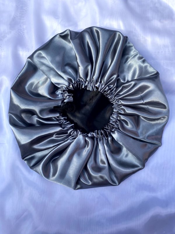 Navy blue and Grey Double-sided Satin Bonnet