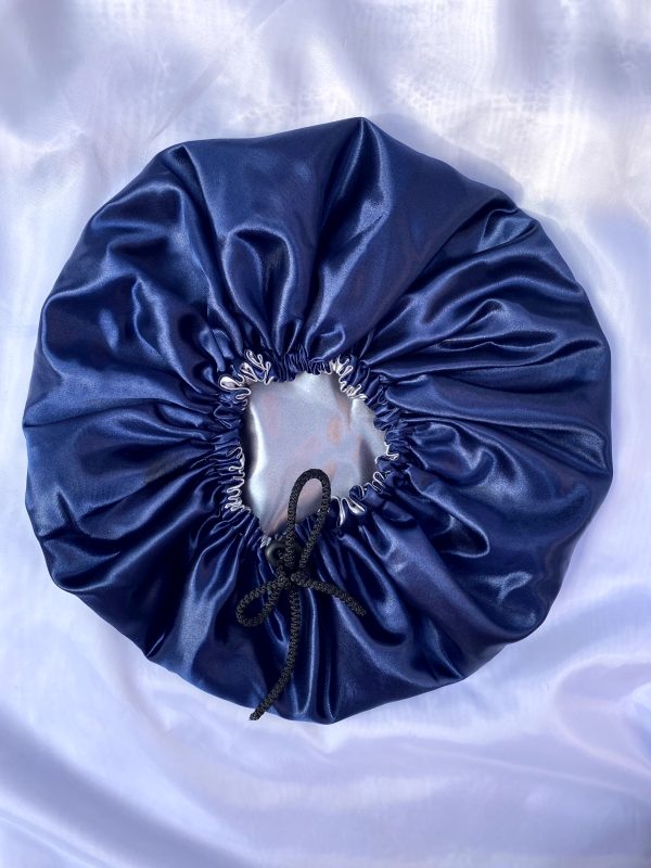 Navy blue and Grey Double-sided Satin Bonnet - Image 2