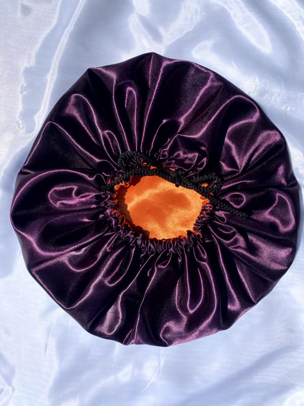 Double-sided Purple and Orange satin bonnet - Copy