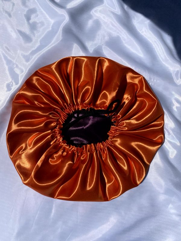 Double-sided Purple and Orange satin bonnet - Copy - Image 2