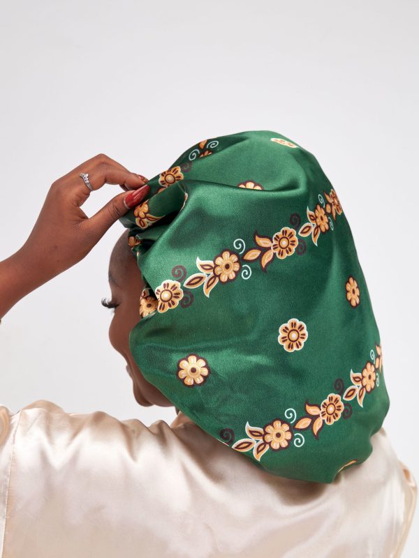 Green Printed Satin Double-sided Bonnet - Image 5