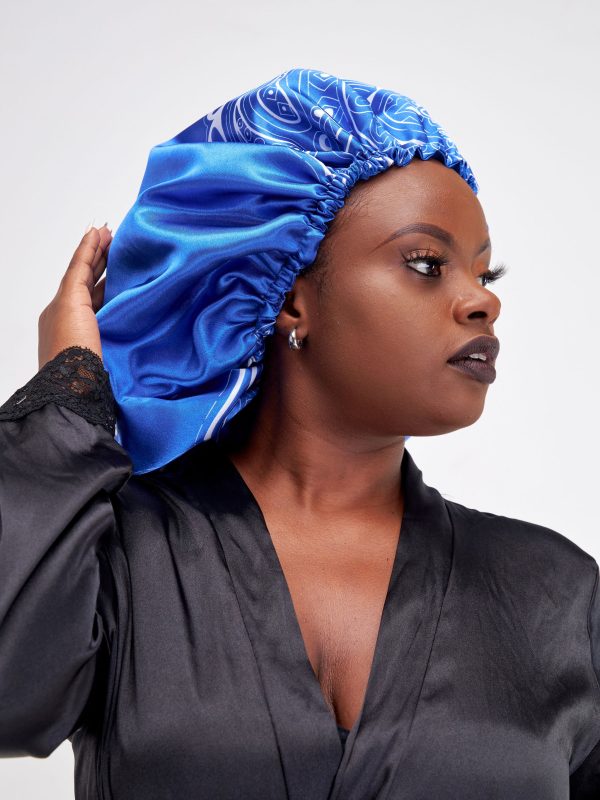 Blue Printed Double sided Satin bonnet